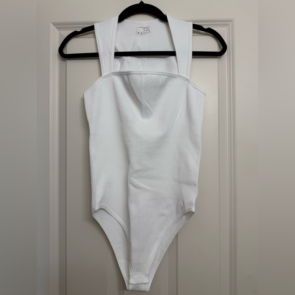 White Ribbed Bodysuit for Women